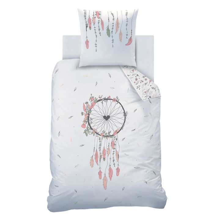 Juego de ropa de cama infantil 100% algodón - MATT & ROSE - HEART CATCHER - Blanco - 140x200+65x65cm