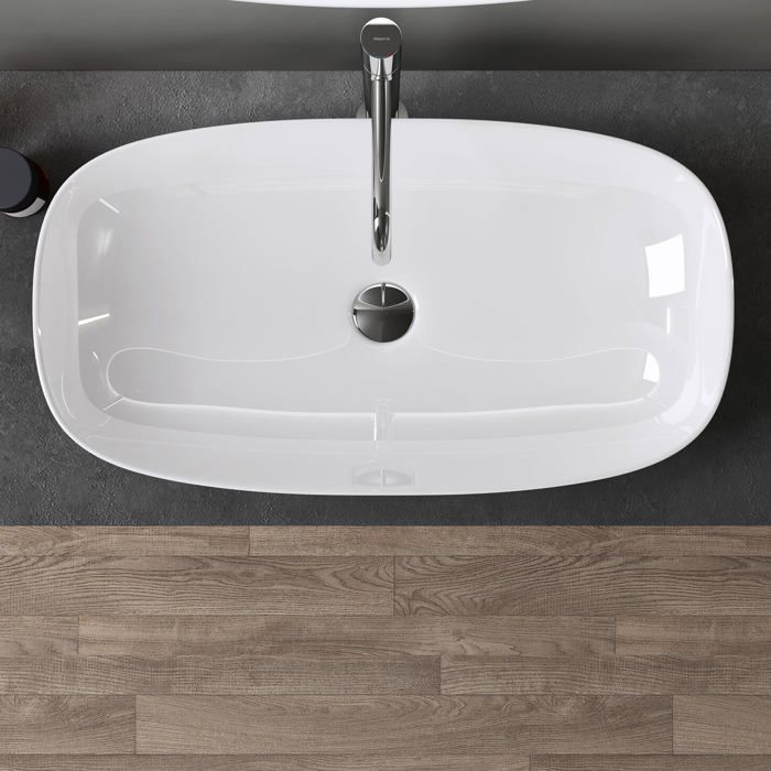 Lavabo de encimera ovalado de cerámica blanca doporro con revestimiento NANO Easy Clean Brüssel104 40,5x40,5x14 cm