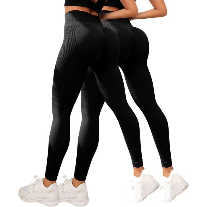 2-Piece 3D Anti-Cellulite Leggings for Women, Sports Push-Up Effect, Flat Stomach Slimming Compression Leggings for Yoga and Fitness, Black