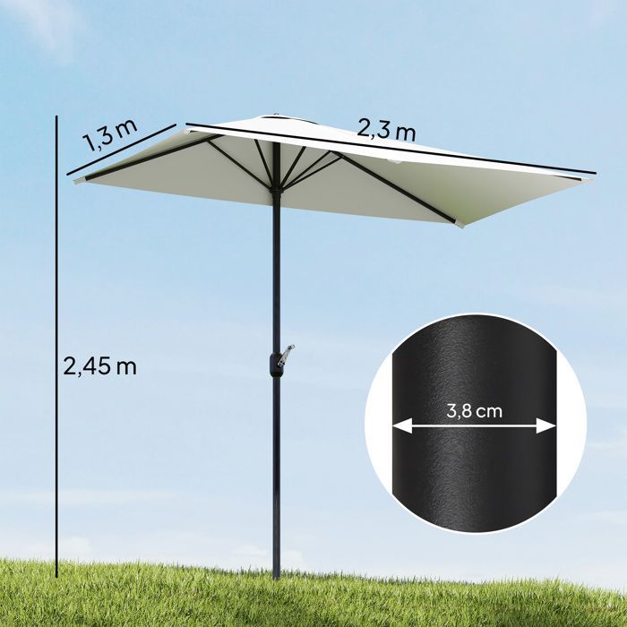 Media sombrilla - Outsunny - con manivela - resistente a los rayos UV - poliéster - para pared, porche, balcón - color crema