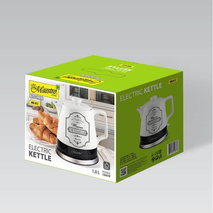 Electric Kettle - Maestro - 1L - Ceramic - 1000W - 360° Rotating Base
