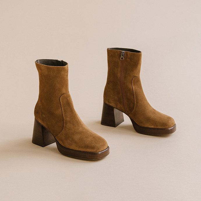 Boots à plateformes  en croute tabac