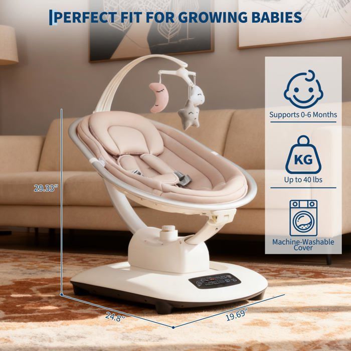 Balancelle Bébé Électrique - Télécommande intelligente - technologie de balancement 5D - mode d'inclinaison adaptatif - Beige