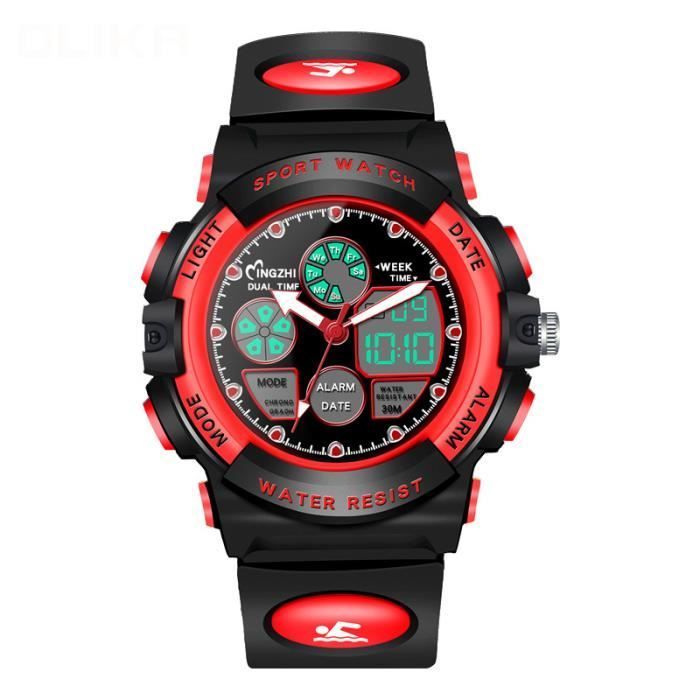 Reloj infantil SHARPHY para niños, reloj LED multifuncional, luminoso, resistente al agua, reloj deportivo para niñas, correa de silicona roja moderna, para adolescentes