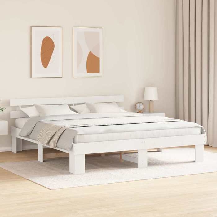 Cama doble CHIC para adultos - Estructura de cama de 200 x 200 cm, color blanco, madera maciza de pino #Sara52205