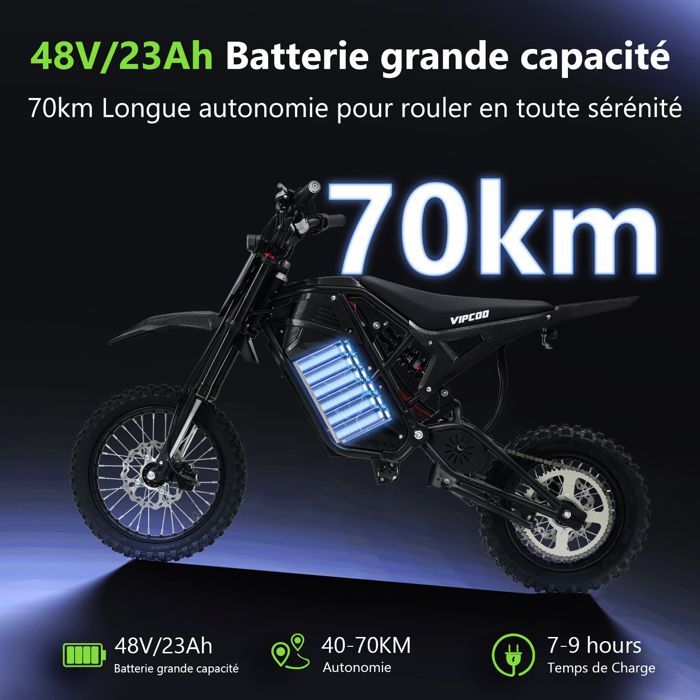 Patinete eléctrico VIPCOO H3, motor de 3500 W, autonomía de 70 km, batería de 48 V/23 Ah, velocidad máxima de 63 km/h, carga máxima de 120 kg.