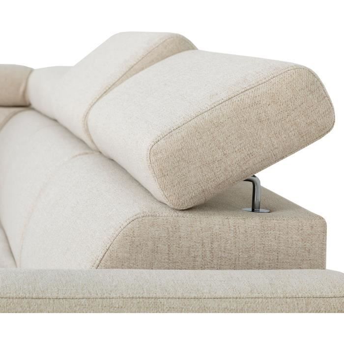 Sofá esquinero convertible reversible - 4/5 plazas - KELIO - Tela beige - 3 reposacabezas - 245 x 184 x 77/87 cm