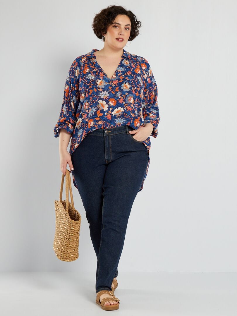 Zachte blouse met print - BLAUW