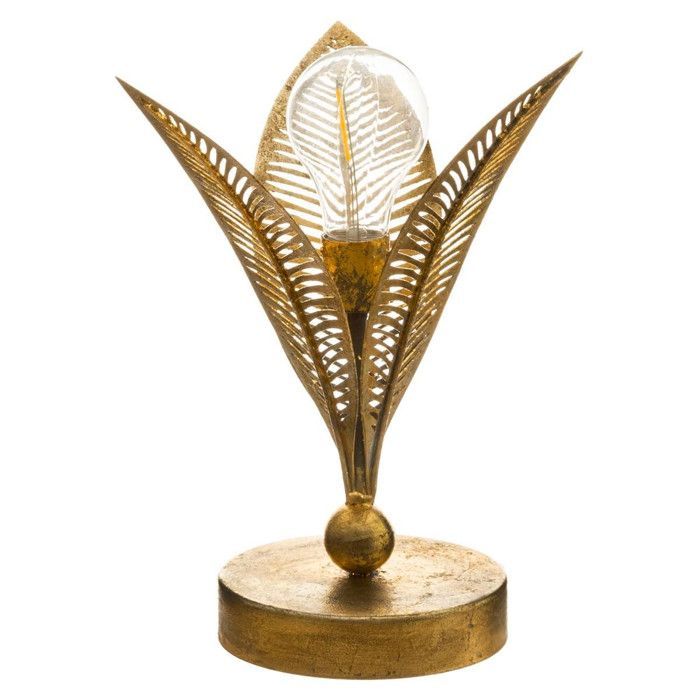 Lámpara de mesa metálica con forma de hoja, 24 cm, color dorado.