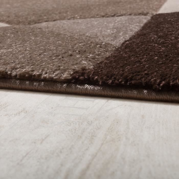 Alfombra geométrica moderna de diseño Paco Home con contornos calados en marrón, crema y beige, 160 x 230 cm.
