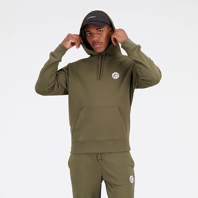 Sweat à capuche NB Hoops Essentials Fundamental pour homme – Vert mousse foncé