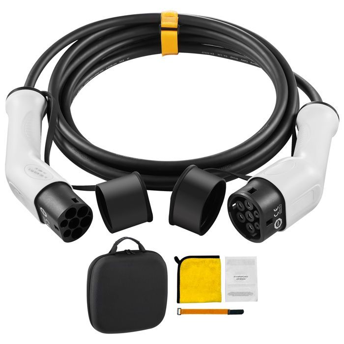 Cable de carga Duoku-EV Tipo 2, 16 A, 3,6 kW, 5 metros, monofásico, resistente al agua IP66, con bolsa de transporte.
