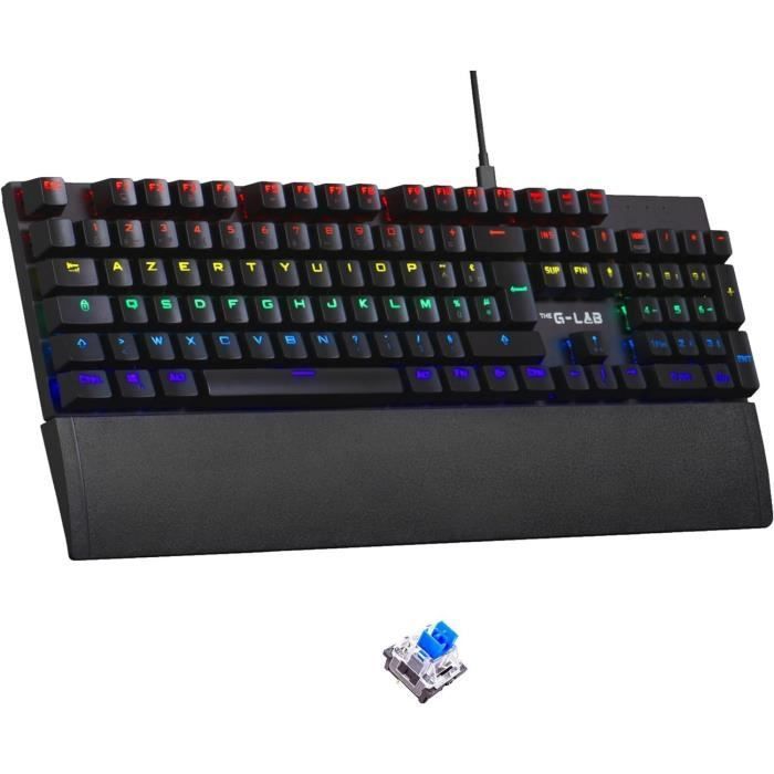 Tastiera da gioco - The G-Lab - KEYZ CARBON E - Meccanica (switch blu) - Rainbow - Profilo basso - Poggiapolsi - Cablata - Nera