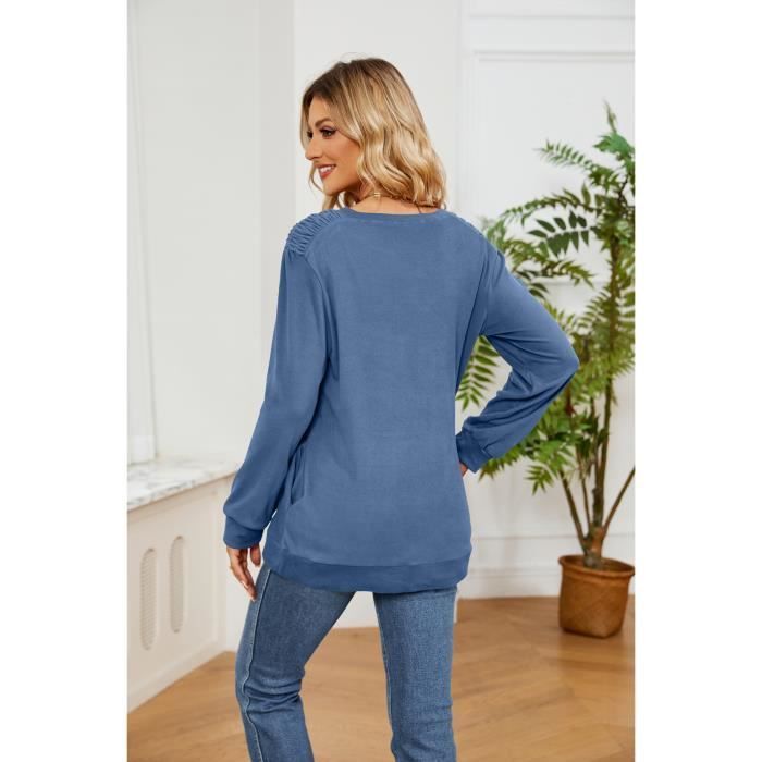 Maglione da donna casual a girocollo in tinta unita, vestibilità ampia, maniche lunghe, comodo per la primavera e l'autunno - Taglia europea