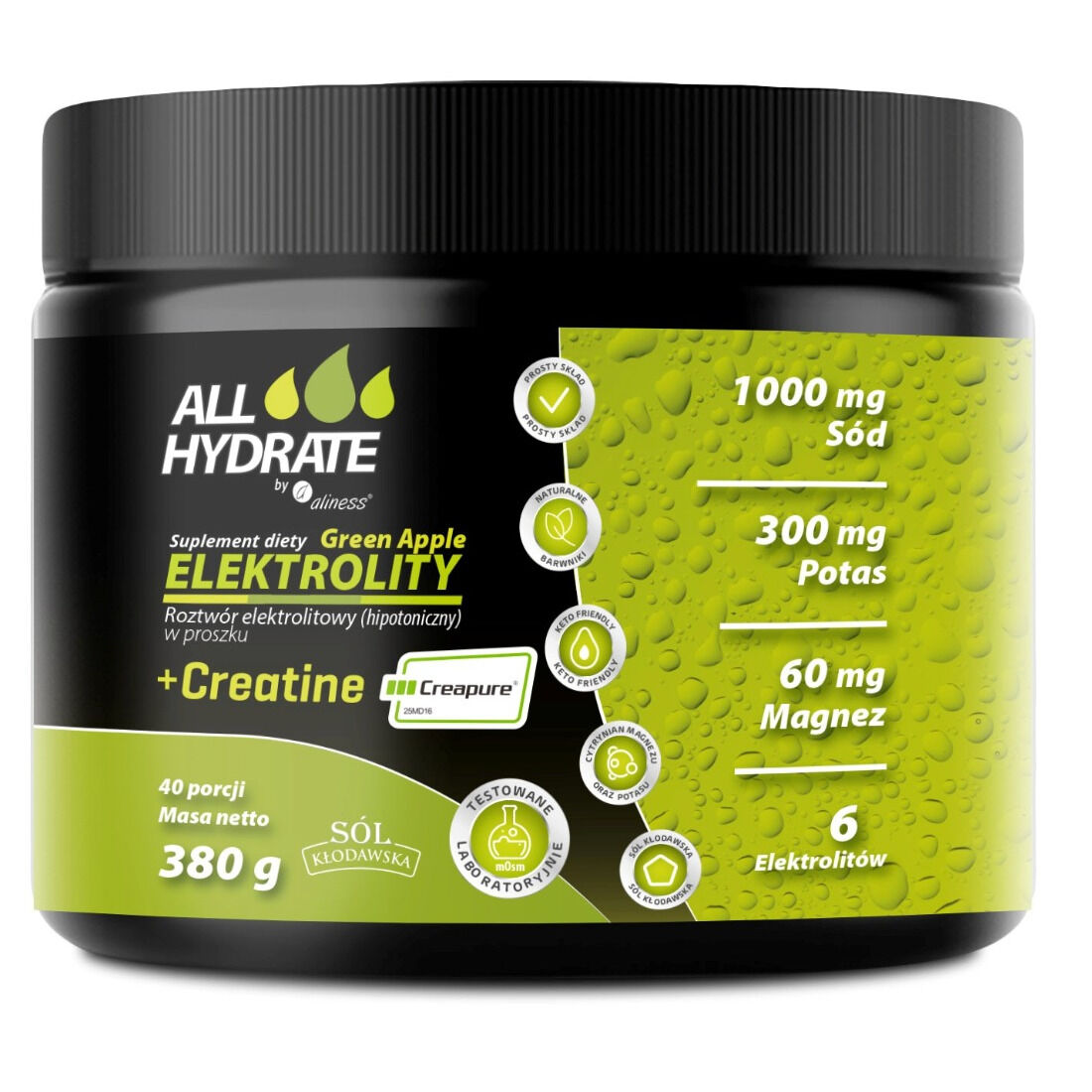 Aliness ALLHydrate Elektrolity + kreatin Creapure zeleno jabolko