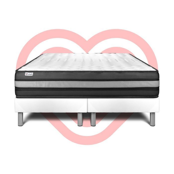 Conjunto de colchón y base de cama de 200x200 cm - 2 bases de cama blancas - Vital Power Zen White
