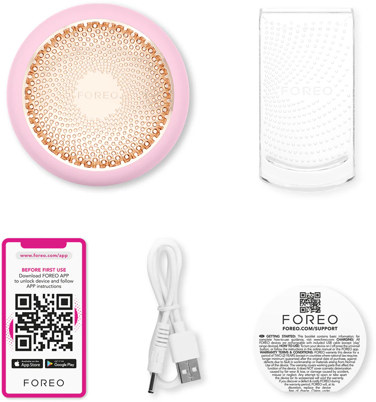FOREO UFO™ 3 é um dispositivo sônico 5 em 1 que acelera a ação da máscara.
