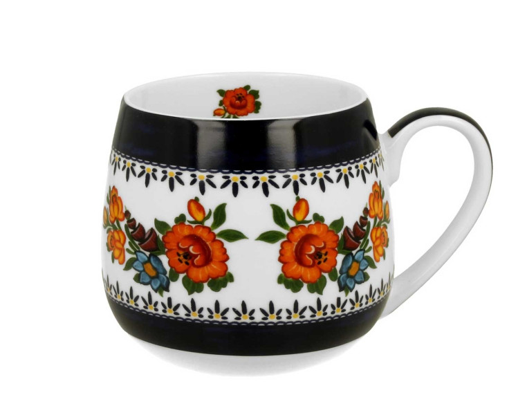 Porcelanowy Kubek Baryłka Kwiaty Etno 360 ml do Kawy Herbaty Napoi
