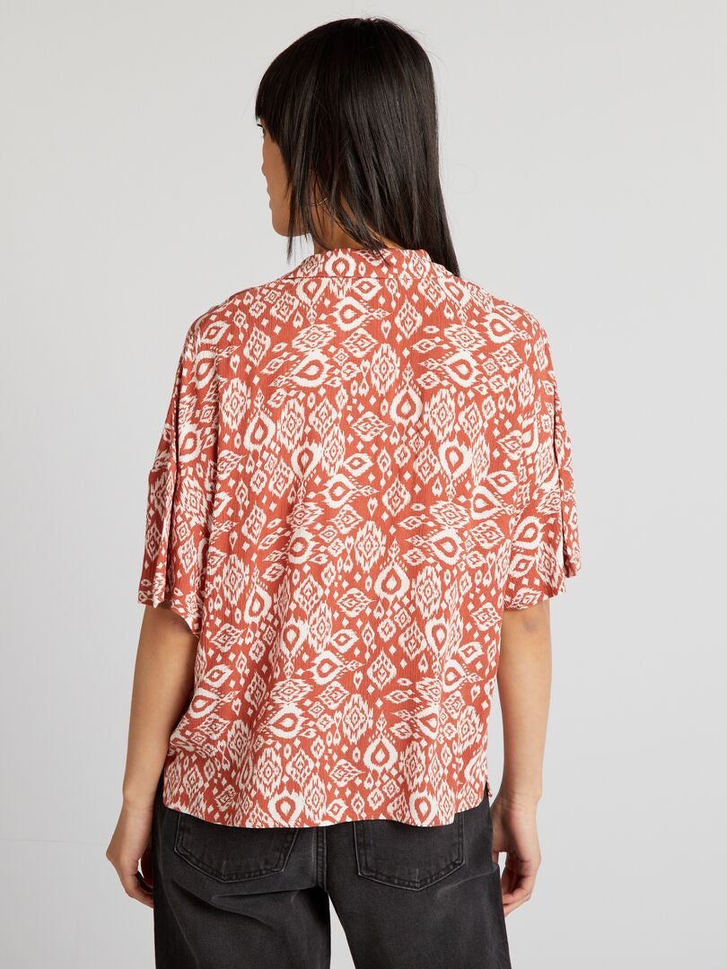 Crêpe blouse met korte mouwen - BRUIN