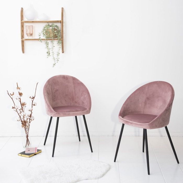 Juego de 2 sillas vintage DIANE en terciopelo rosa.