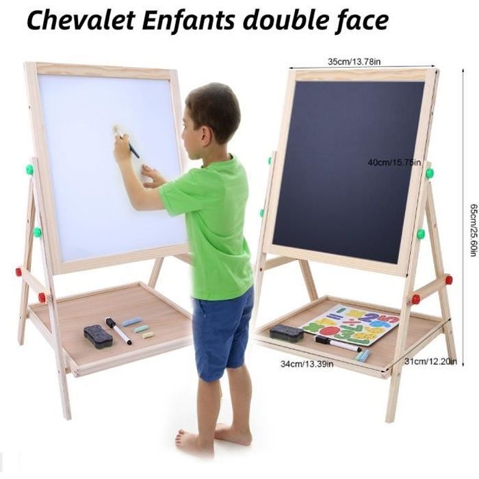 HOP 2 En 1 Tableau de Dessin Noir Blanc,Chevalet Porte-Dessin Double Face en Bois,Planche à Dessin pour Enfant 3-7 ans