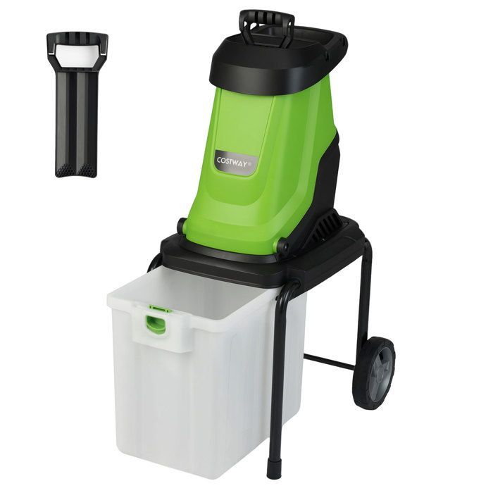 GOPLUS 2800W elektrische versnipperaar, hakselaar voor takken tot 45 mm dik, met opvangbak van 50 liter, 15:1 reductie, groen