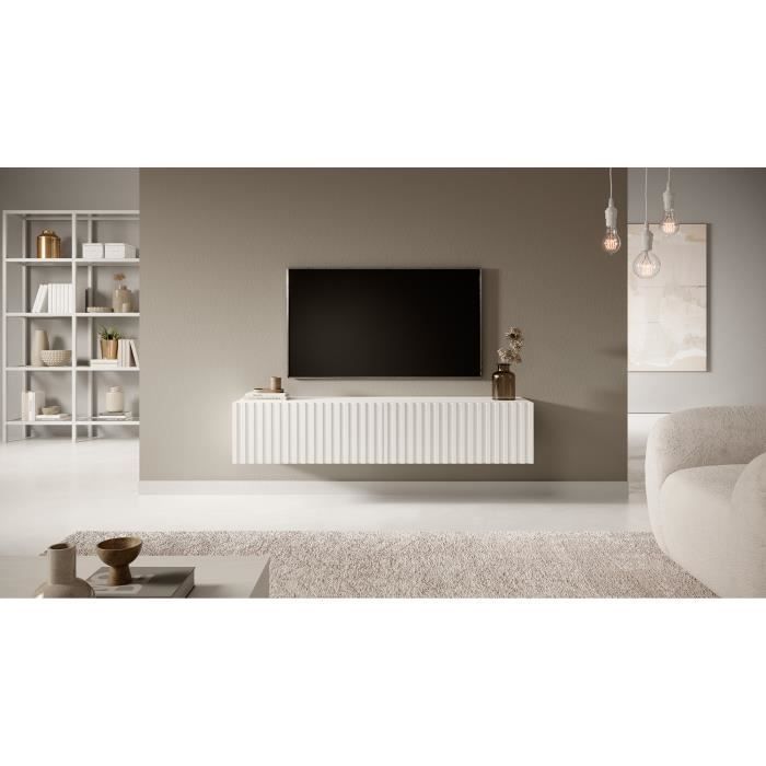 Mueble para TV - SELSEY - TELIRE - 138,6 cm - Blanco - 2 puertas