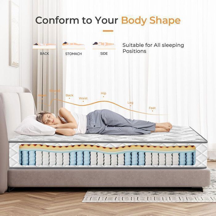 Matelas 140x190, Ép 28 cm, Matelas à Ressorts Ensachés et à Mémoire de Forme, Durable, Soutien Parfait, Respirant, Anti-Acariens