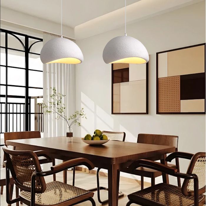 iDEGU 2 lámparas colgantes modernas de estilo industrial de 60 cm, estilo vintage, con acabado en cemento y diseño Edison, ideales para sala de estar y dormitorio, color blanco.