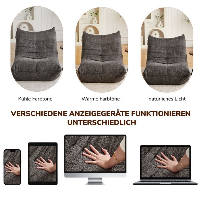 Zitzakstoel, Togo-stijl met traagschuim, eenvoudige bank voor woonkamer, slaapkamer en kantoor - 94x101x71cm, grijs