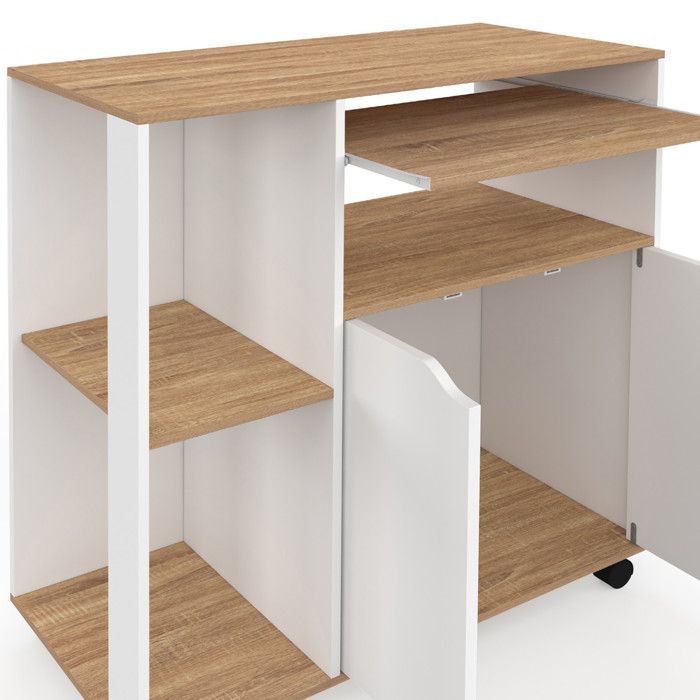 IDMARKET Desserte de cuisine COSI bois blanc et plateaux façon hêtre L.76 CM