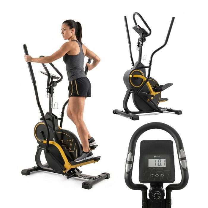 Hop-Sport HS-450B Dynamische 2-in-1 crosstrainer en stepper, 8 kg vliegwiel, 8 niveaus magnetische weerstand, max. 120 kg, geel