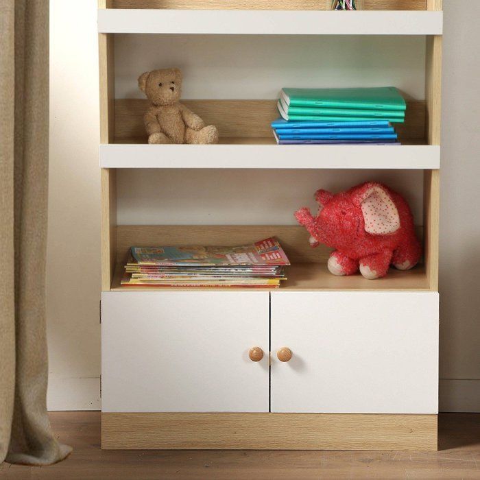 CALICOSY - Etagère de rangement avec 2 Portes pour enfant H106 cm - LEON - Bois clair