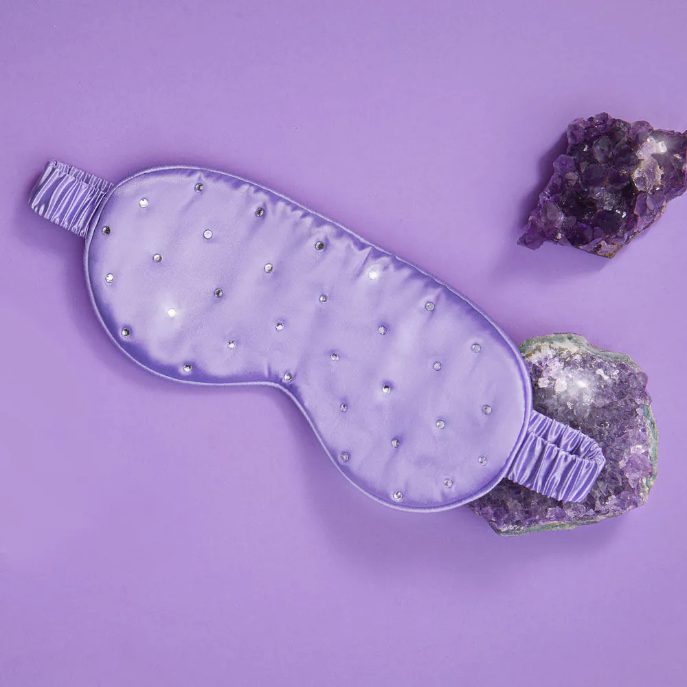 Crystallove Opaska Na Oczy z Jedwabiu z Kryształkami Lilac