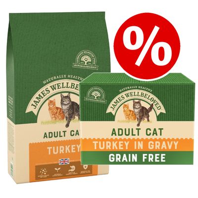 10 kg de pienso seco para gatos James Wellbeloved + pienso húmedo de pavo - ¡15 % de descuento!*