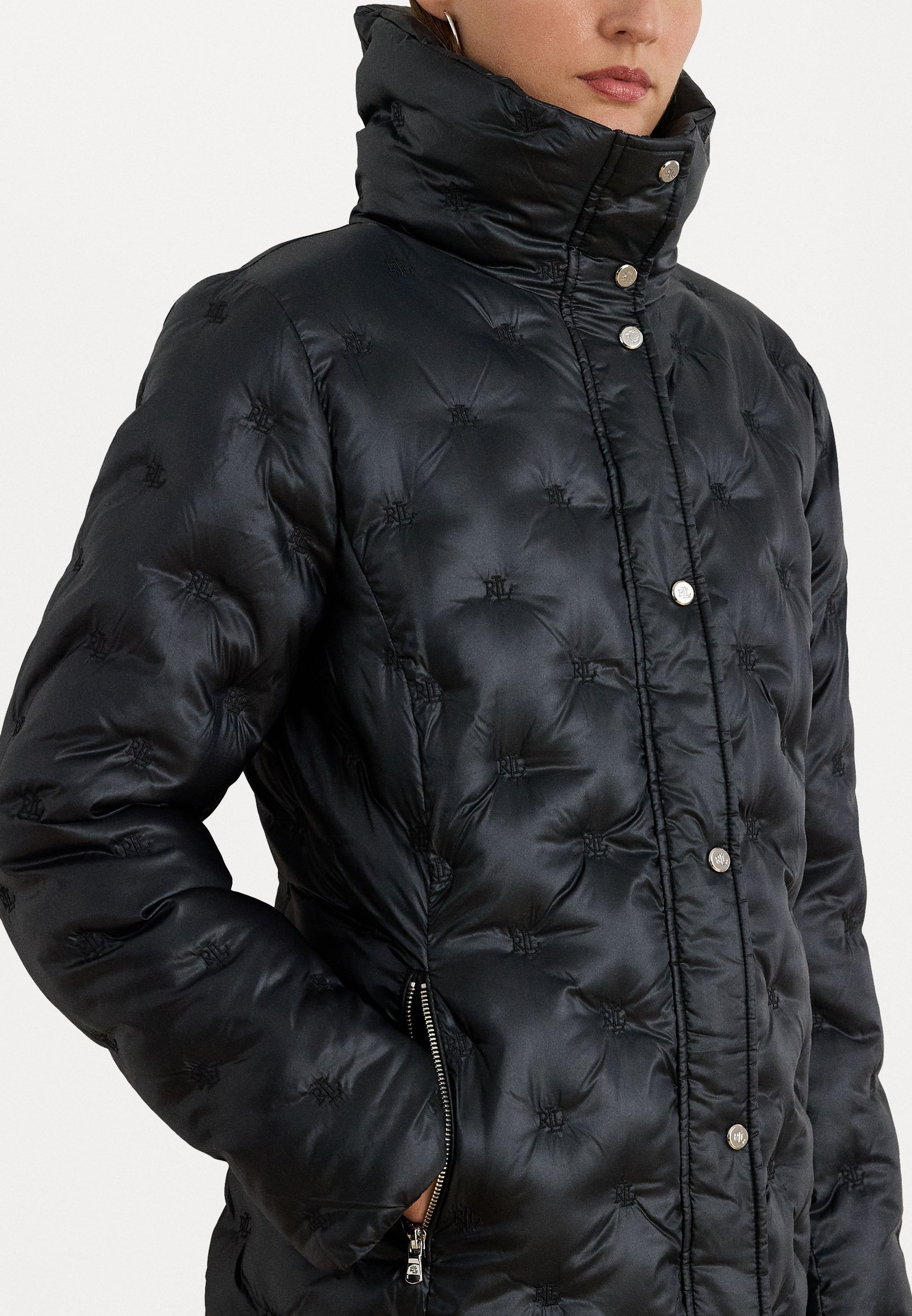 Lauren Ralph Lauren GEWATTEERDE DUFFENCOAT MET LOGO EN FUNNELNECK - Winterjas - zwart