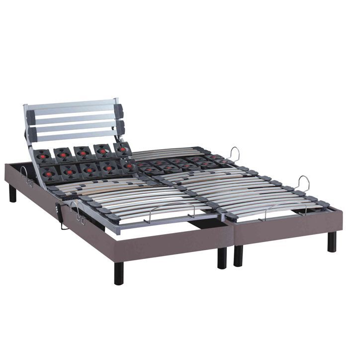 Sommier électrique de relaxation lattes + plots tissu taupe 2x70x190 - Taupe - Garantie 5 ans - Someo