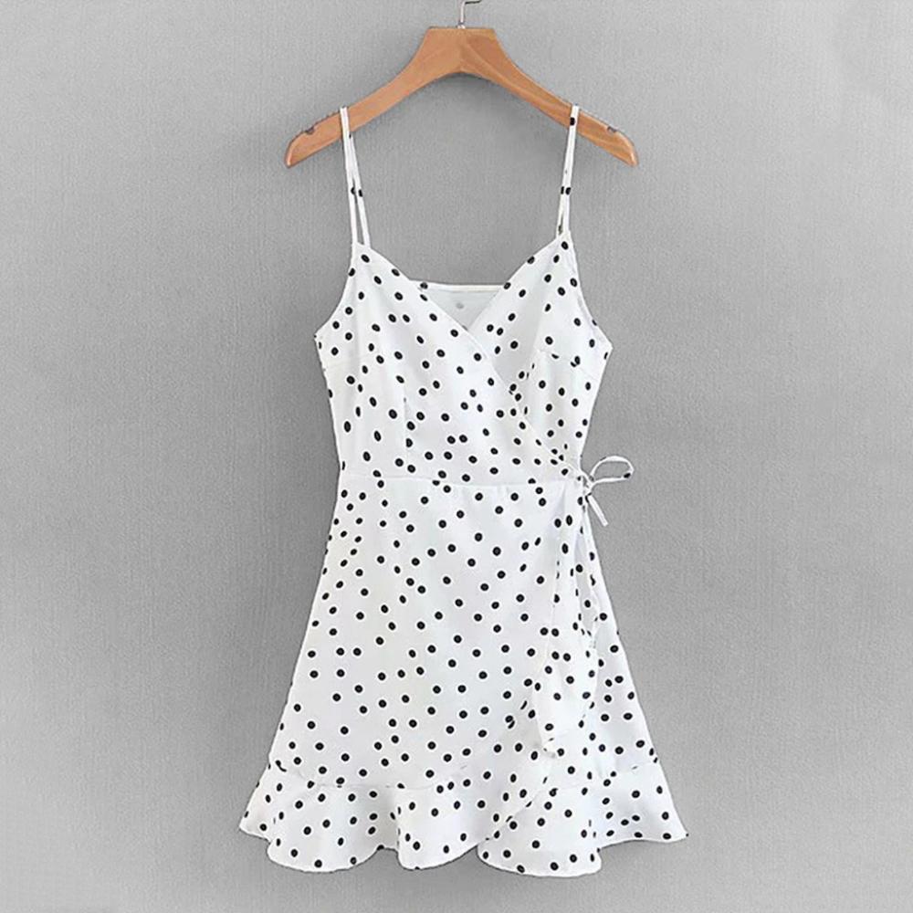 Robe d'été pour femme, robe sexy, robe mini taille haute à pois, robe dos nu à bretelles lacées #35