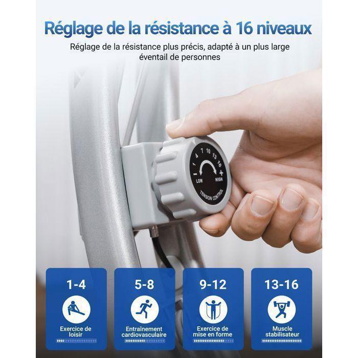 Cyclette pieghevole 4 in 1 – MERACH - Compatibile con Kinomap e Zwift - 16 livelli di resistenza magnetica - Grigio