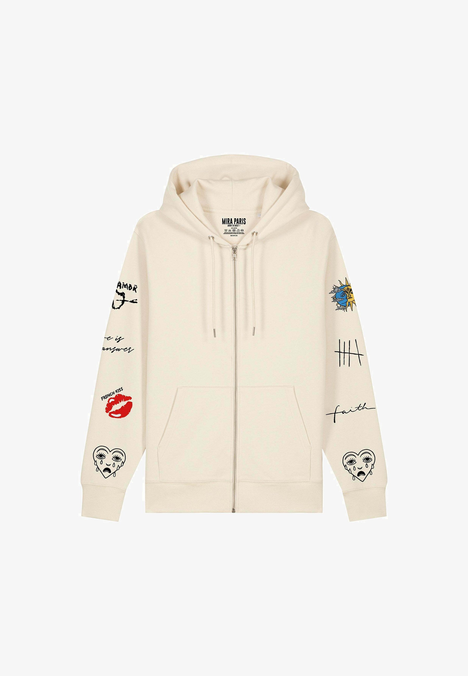 Mira Paris BRUTAL TATTOO EMBROIDERY UNISEX Sweatshirt met rits - gebroken wit