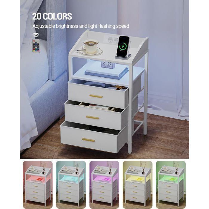 Juego de 2 mesitas de noche, mesas auxiliares modernas con puertos USB y tomas de corriente, mesitas de noche para el dormitorio.