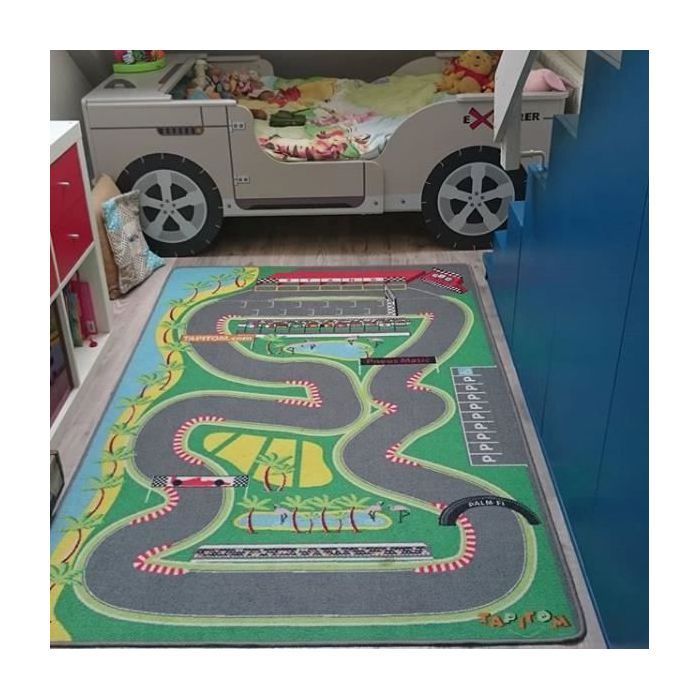 Tapis jeu enfant [130 X 200 cm] - TAPITOM® - Circuit de voiture de course (Formule 1 , route pour F1)