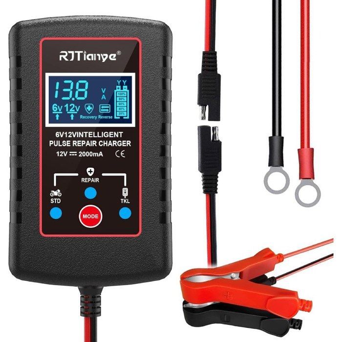 Cargador de batería inteligente de 12 V y 6 A para coche, motocicleta y camión, con pantalla LCD y 3 modos de carga.