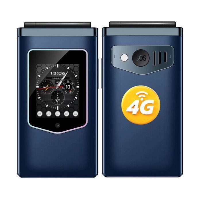 Teléfono plegable HAMTOD T8 4G para personas mayores - Botones grandes - Botón SOS - Batería de 1500 mAh - Pantalla dual de 2,8