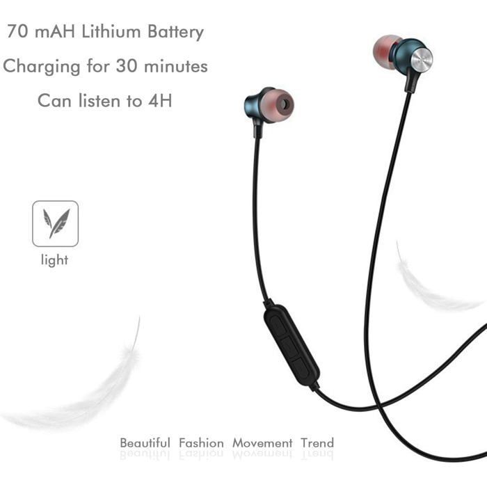 Écouteur Bluetooth sans Fil et IPX5, Sport Intra-auriculaire avec Microphone HD Couleur Bleu