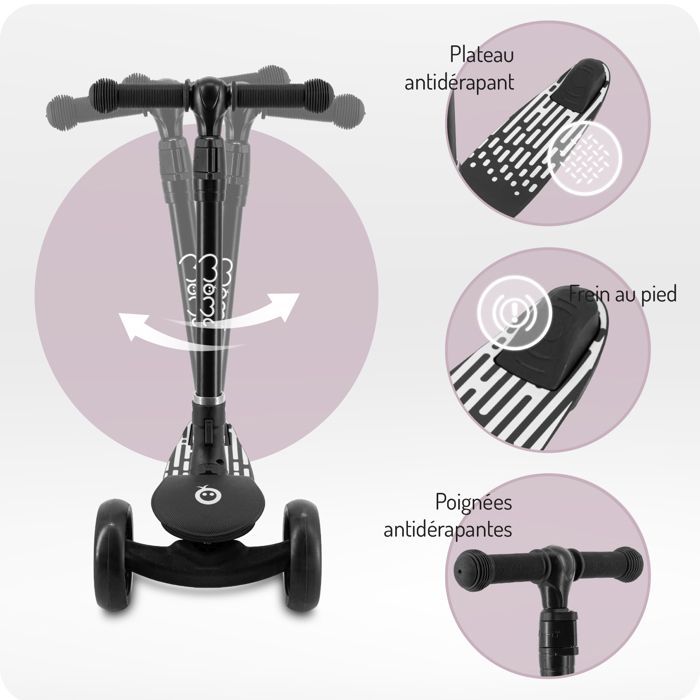 Trottinette enfant - MOMI - SAN - 3 roues - LED dans les roues - Guidon réglable 3 hauteurs
