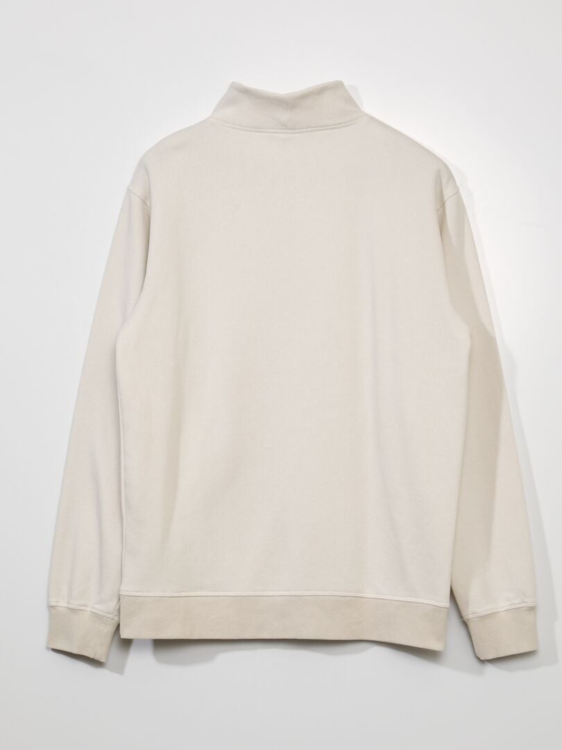 Sweatshirt met hoge hals van fleece met ritssluiting - beige