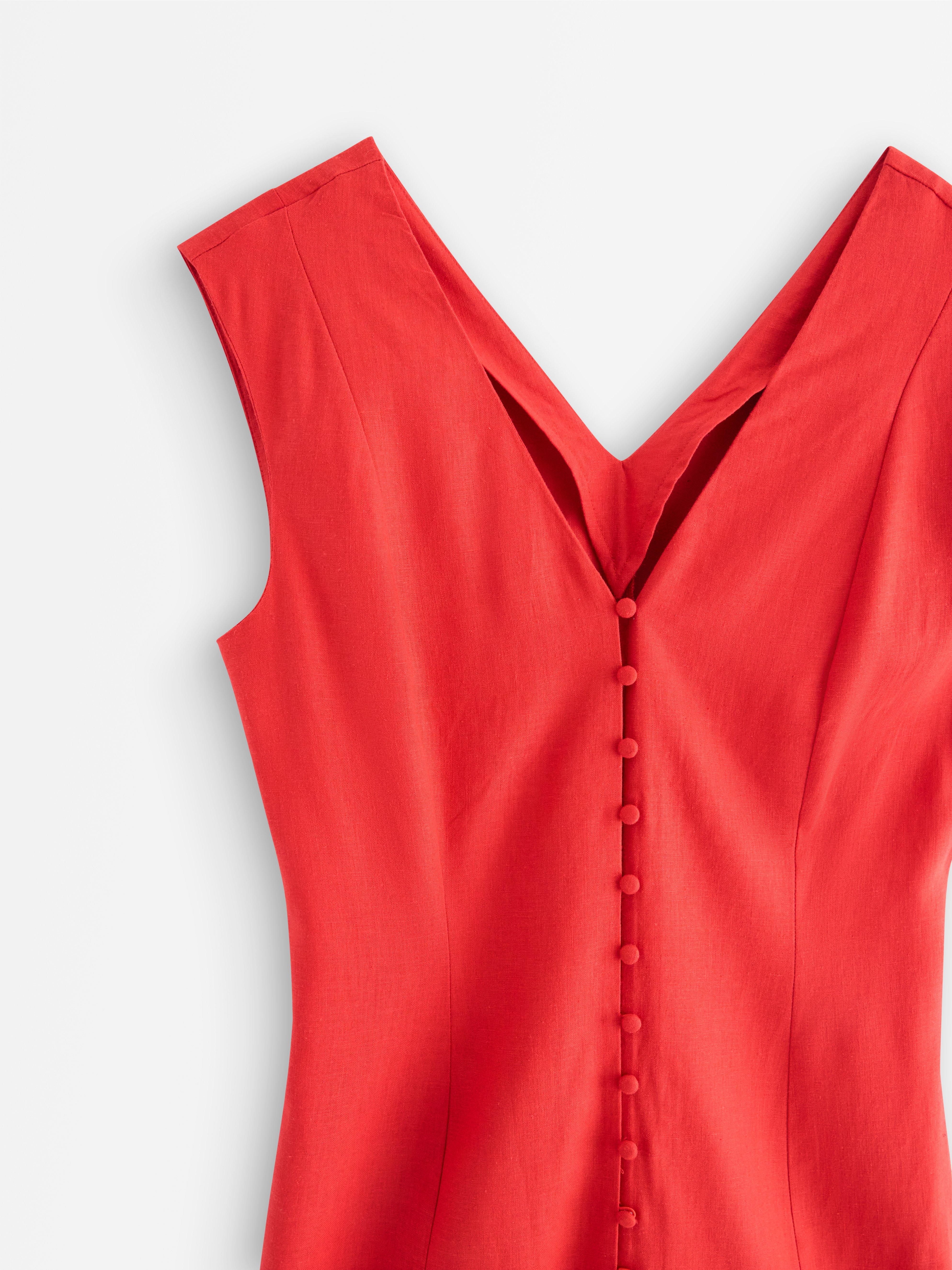 Vestido midi de mezcla de lino rojo oscuro