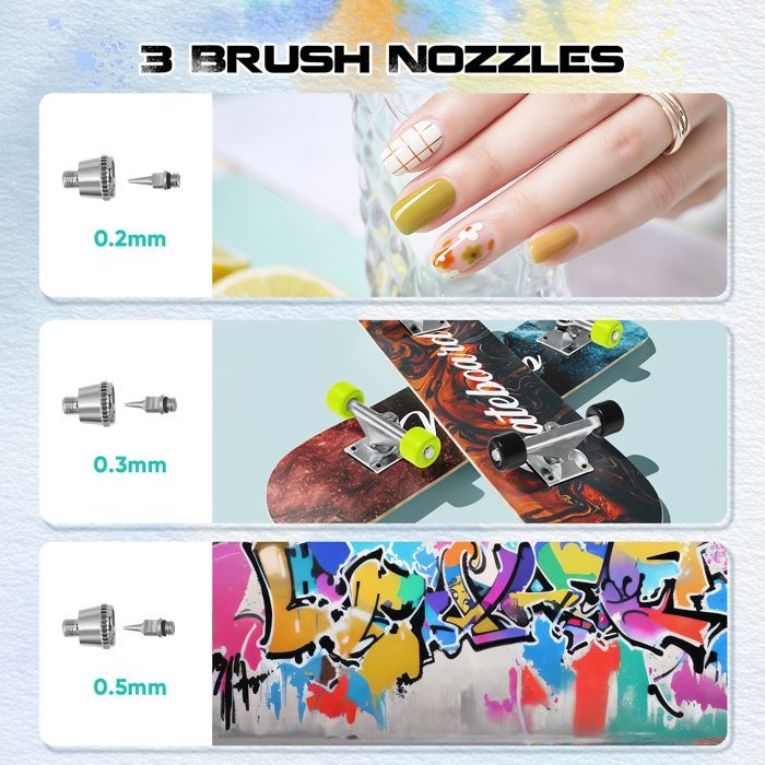 Kit aérographe avec compresseur d'air 36PSI, Double Action avec 3 buses de 0,2, 0,3 et 0,5 mm, pour Miniatures/Nail Art/Gâteaux