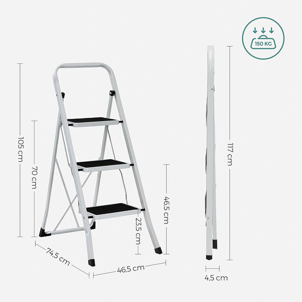 Folding step stool GSL03WT with 3 steps, white